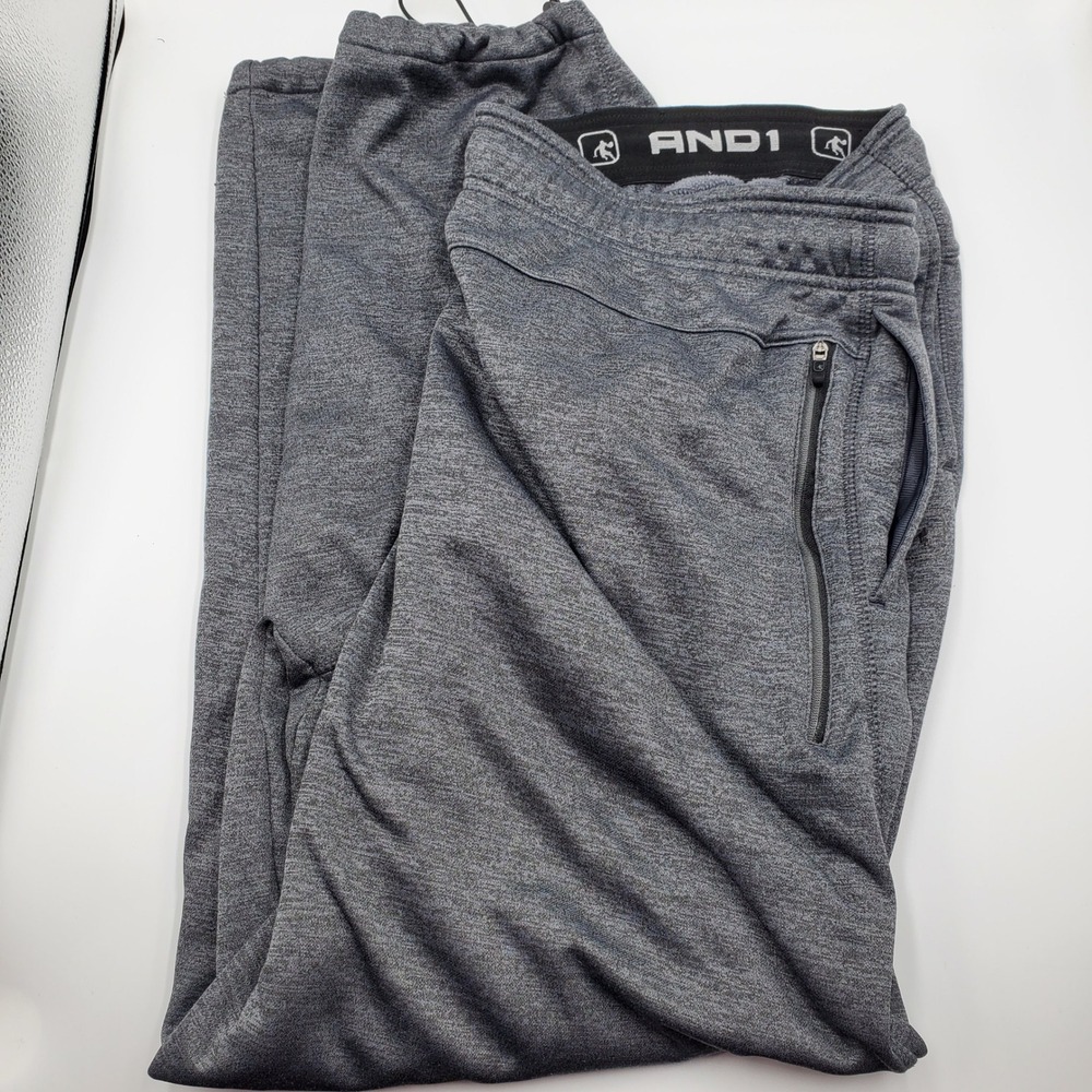 AND1 Mens Gray Fleece Joggers 2XL Heathered Athletic Sweatpants Pockets Flaw